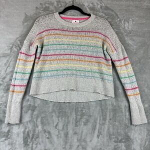 Sundry Crewneck Sweater Women's 2 Gray w/ Rainbow Stripe Merino Wool Cashmere